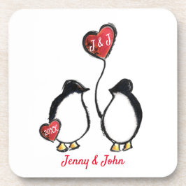 Pinguin-Paar & Herzballon-Hochzeit Getränkeuntersetzer