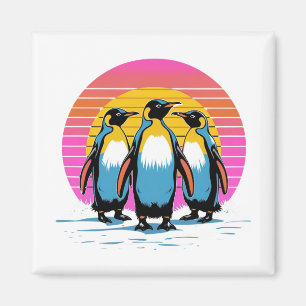 Pinguin Parade - Retro Sunset Penguin Family Magnet
