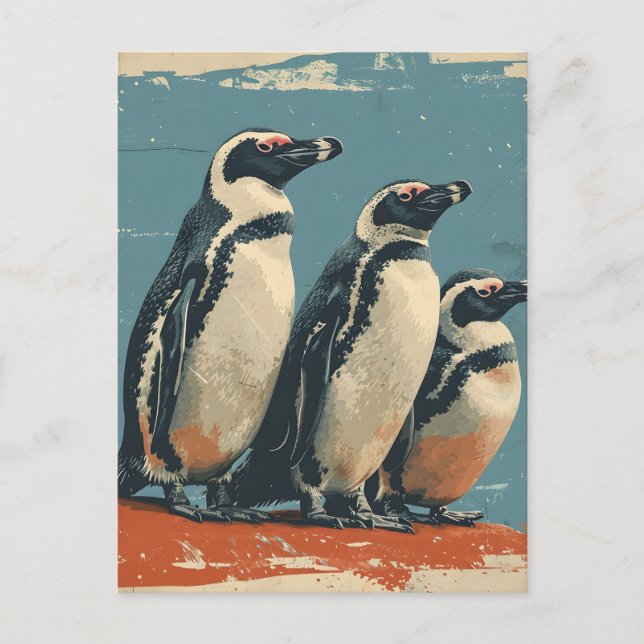 Pinguin Paradies: Vintage Postkarte (Vorderseite)