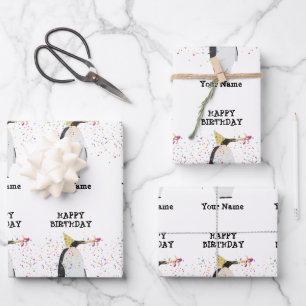 Pinguin Partying - Tiere beim Geburtstag Geschenkpapier Set