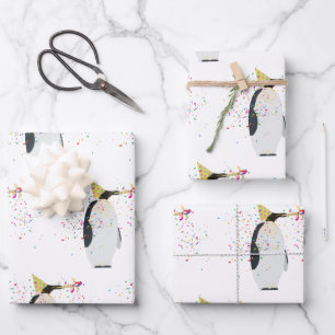 Pinguin Partying - Tiere mit Party Geschenkpapier Set