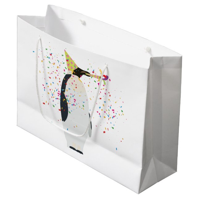 Pinguin Partying - Tiere mit Party Große Geschenktüte (Vorderseite Schrägansicht)