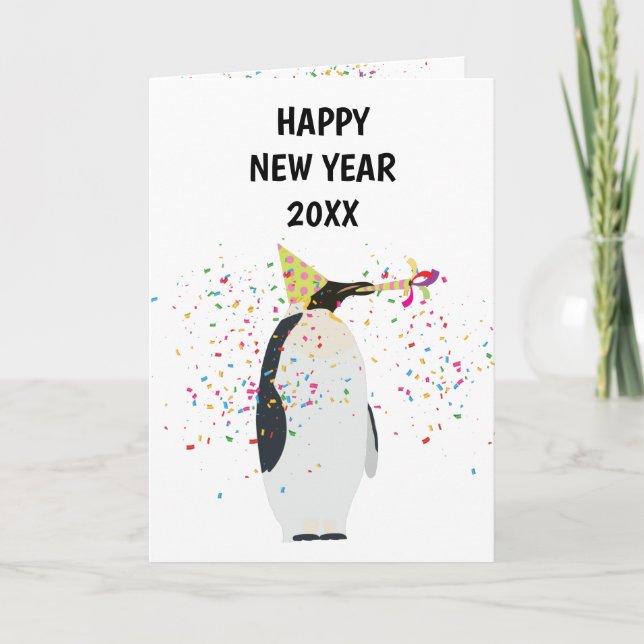 Pinguin Partying - Tierurlaub Neue Jahre Karte (Vorderseite)