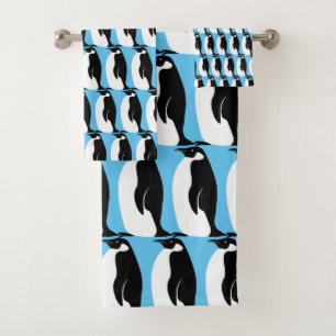 Pinguin Pattern Aqua Schwarz-weiß Badhandtuch Set