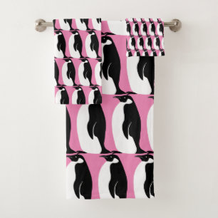 Pinguin Pattern Pink Schwarz-weiß Badhandtuch Set