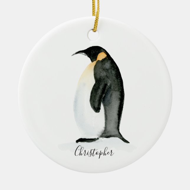 Pinguin Personalisierte Aquarelltöne Keramik Ornament (Vorne)