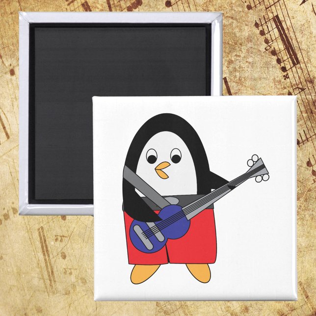 Pinguin Playing Bass Guitar Magnet (A magnet with a cute penguin playing the bass guitar.)
