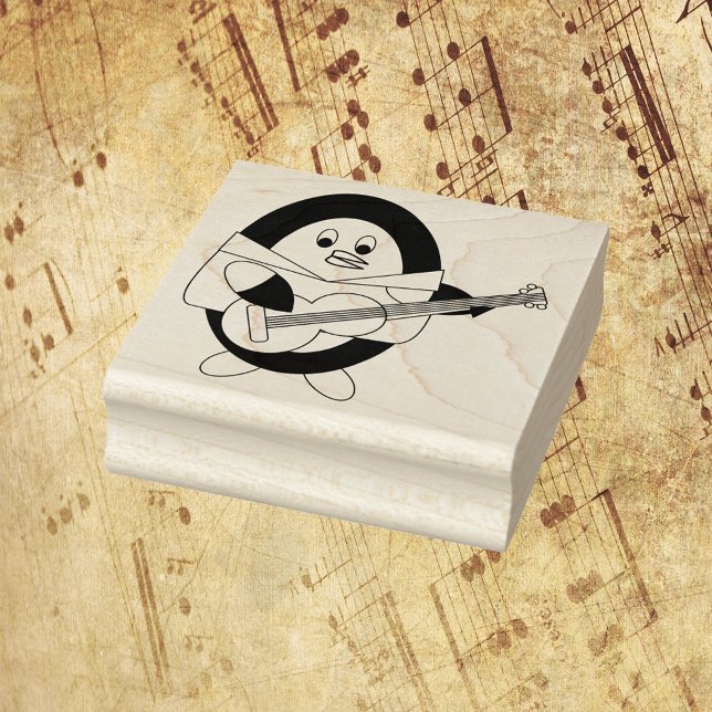 Pinguin Playing Gitarre Niedlich Gummistempel (A cute stamp of a penguin playing guitar.)