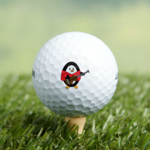 Pinguin Playing Gitarre Rotes Shirt Golfball