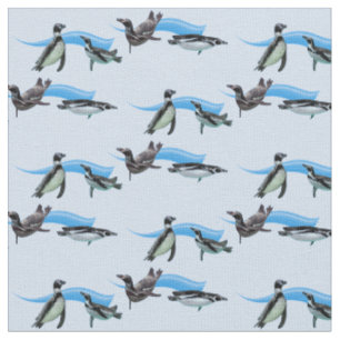 Pinguin Pool Party Stoff (Light Blue)