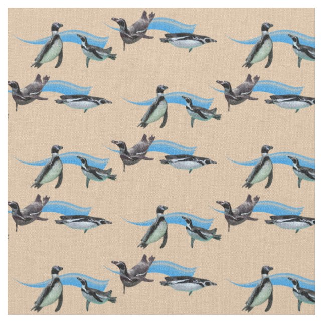 Pinguin-Poolparty-Stoff (Creme) Stoff (Nahaufnahme)