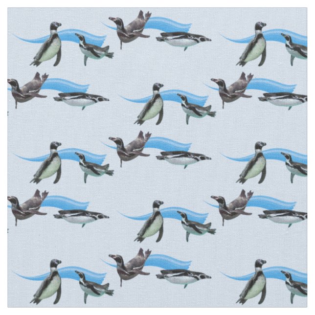 Pinguin-Poolparty-Stoff (Hellblau) Stoff (Nahaufnahme)
