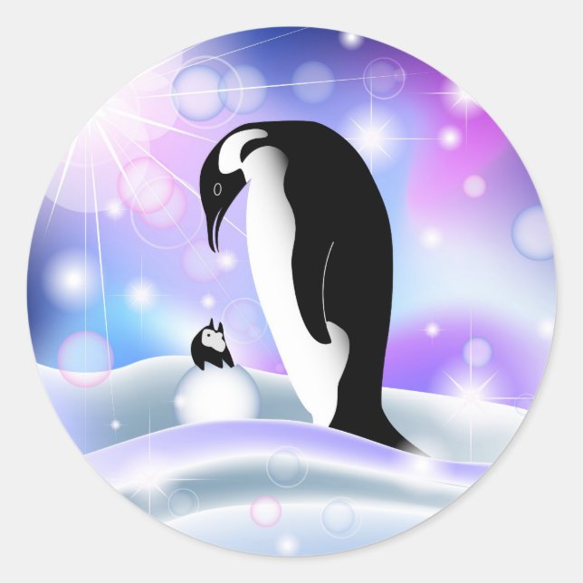 Pinguin Postkarte und notecard für Wünsche Runder Aufkleber (Vorderseite)