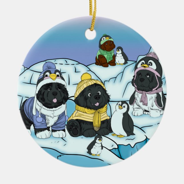 Pinguin Puppy März Keramik Ornament (Vorne)