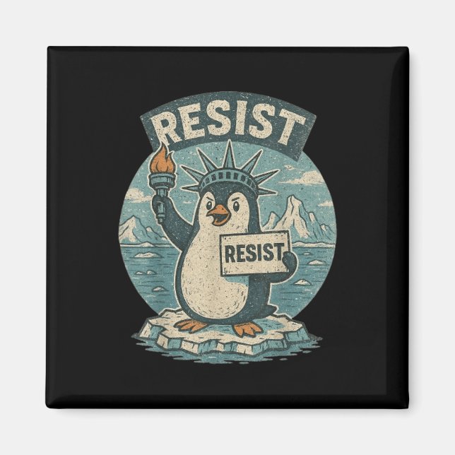Pinguin Resist Shirt Pinguine Protest Funny Graphi Magnet (Vorne)