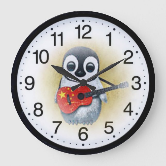 Pinguin Retro Große Wanduhr (Vorderseite)