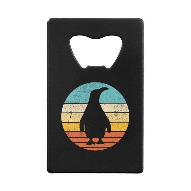 Pinguin Retro Vintag Sunset Geldbeutel Flaschenöffner (Vorderseite)