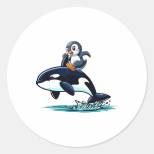 Pinguin Riviera Orca Kostüm Meer Landschaft Runder Aufkleber