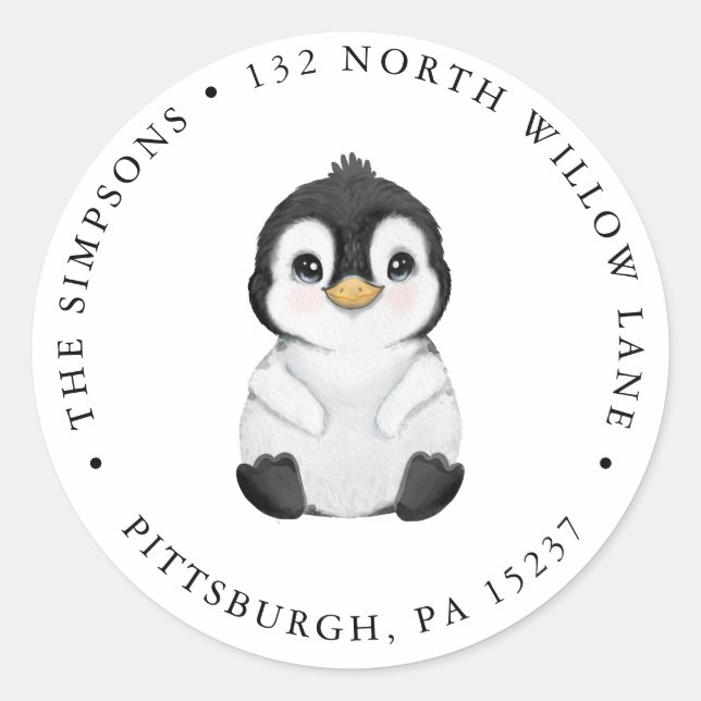 Pinguin Rücksendeadresse Klassischer Rundsticker Runder Aufkleber (Vorderseite)