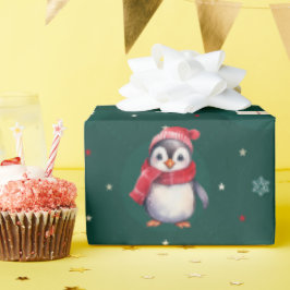 Pinguin Santa Green Happy Frohe Weihnachtsmuster Geschenkpapier
