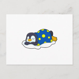 Pinguin schläft mit Decke Postkarte