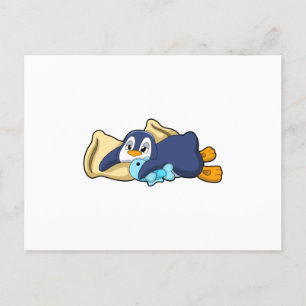 Pinguin schläft mit Kissen Postkarte