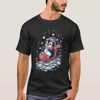 Pinguin-Schlittenfahren Winter Süßes Tier Schlitte T-Shirt