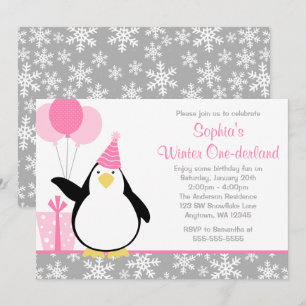 Pinguin-Schneeflocke-Winter Onederland Geburtstag Einladung