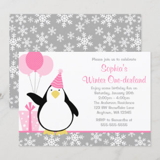 Pinguin-Schneeflocke-Winter Onederland Geburtstag Einladung