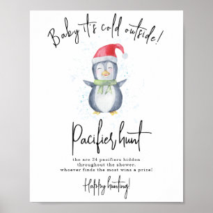 Pinguin - Schnuller Jagd Spiel Babyparty Poster