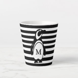 Pinguin Schwarz-Weiß-Streifen-Monogramm Milchtasse