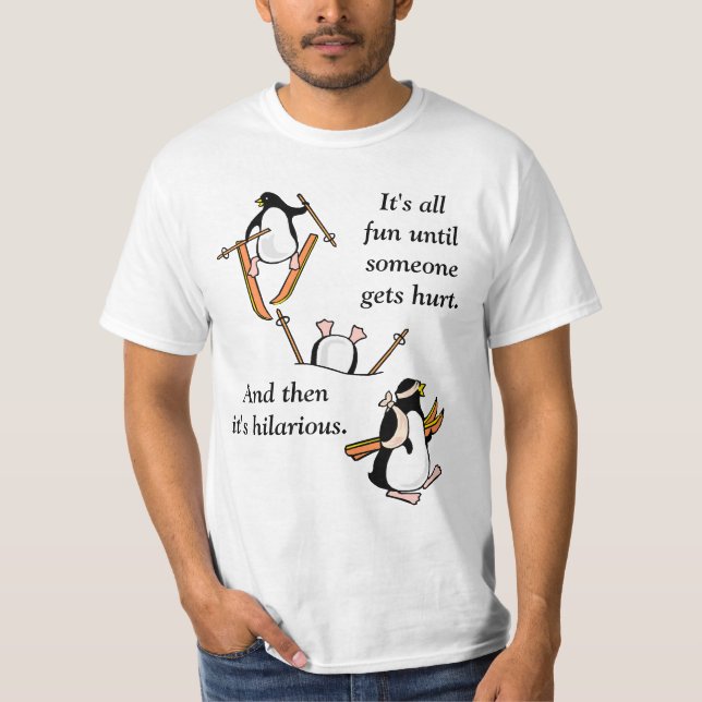 Pinguin-Ski-Abenteuer T-Shirt (Vorderseite)