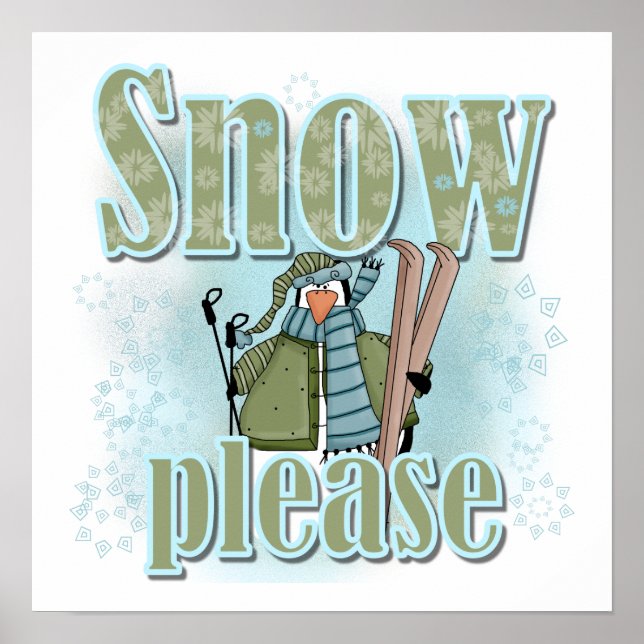 Pinguin Ski Snow Bitte T - Shirt und Geschenke Poster (Vorne)