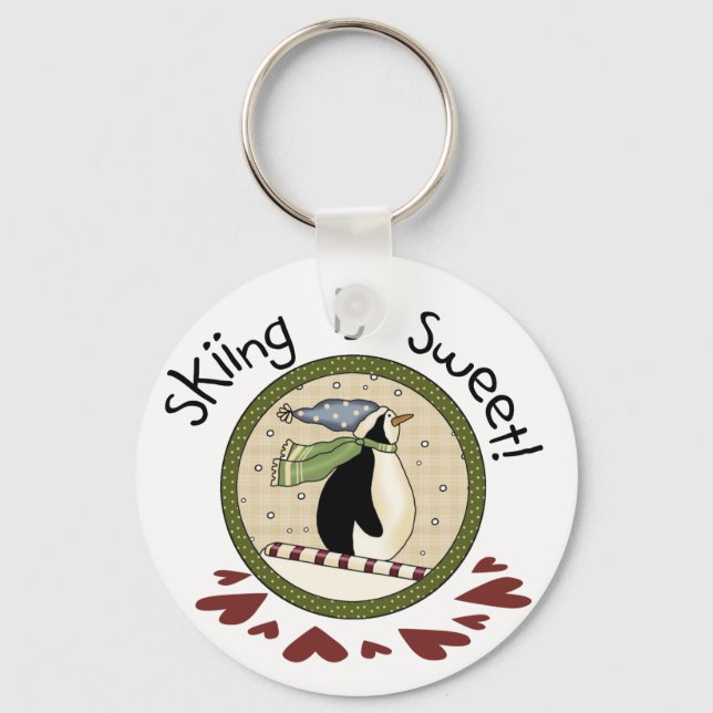 Pinguin Skifahren T - Shirt und Geschenke Schlüsselanhänger (Vorderseite)