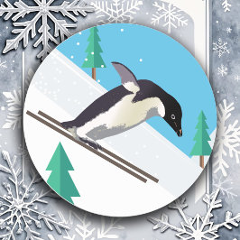 Pinguin Skivergnügen Winterkids Kunsthandwerk Schn Runder Aufkleber