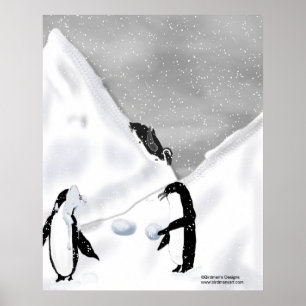 Pinguin Snowball Fight Print Poster