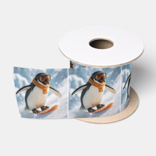 Pinguin Snowboarden bergab Satinband
