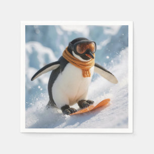 Pinguin Snowboarden bergab Serviette