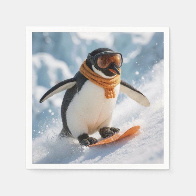 Pinguin Snowboarden bergab Serviette (Vorderseite)