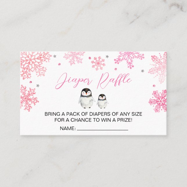 Pinguin Snowflakes Baby Dusche Windel Raffle Schil Visitenkarte (Vorderseite)
