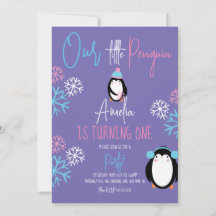 Pinguin Snowflakes Pink Blau 1. Geburtstag Violett