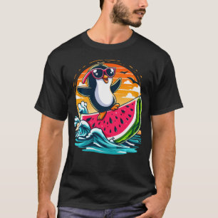 Pinguin-Sonnenbrille Wassermelone Surfen Sommer T-Shirt