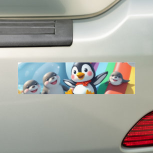 Pinguin spielt auf einer Rutsche Autoaufkleber