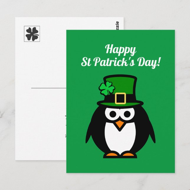 Pinguin St. Patrick's Day Postkarte (Vorne/Hinten)