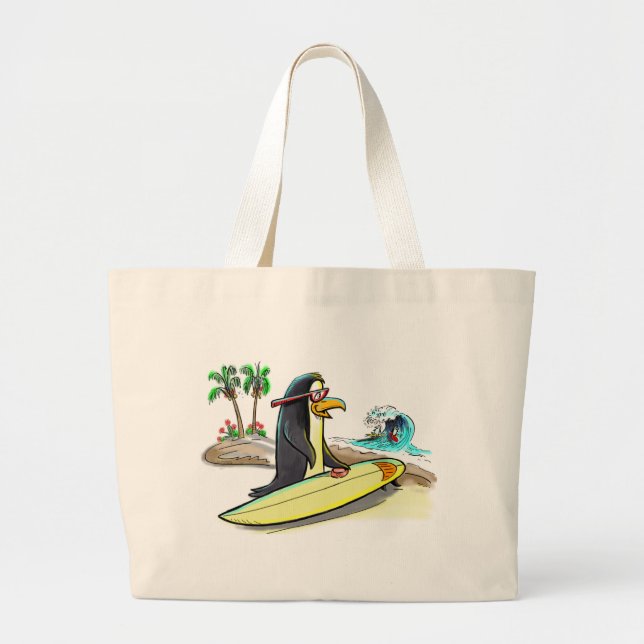 Pinguin-Surfer Jumbo Stoffbeutel (Vorne)