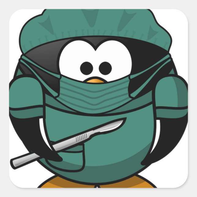 Pinguin Surgeon Quadratischer Aufkleber (Vorderseite)