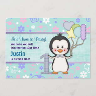 Pinguin Süsse - Junge zum ersten Geburtstag Einladung