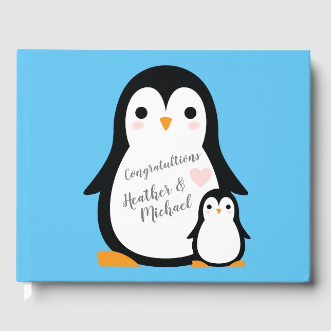 Pinguin Theme Baby Dusche Niedlich Gästebuch (Vorderseite)