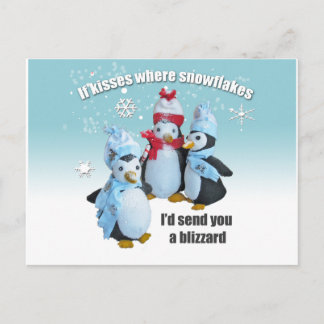 Pinguin Toy Foto Kisses und Schneeflocken Postkarte