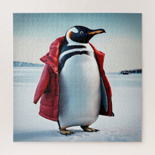 Pinguin trägt ein rotes Coat